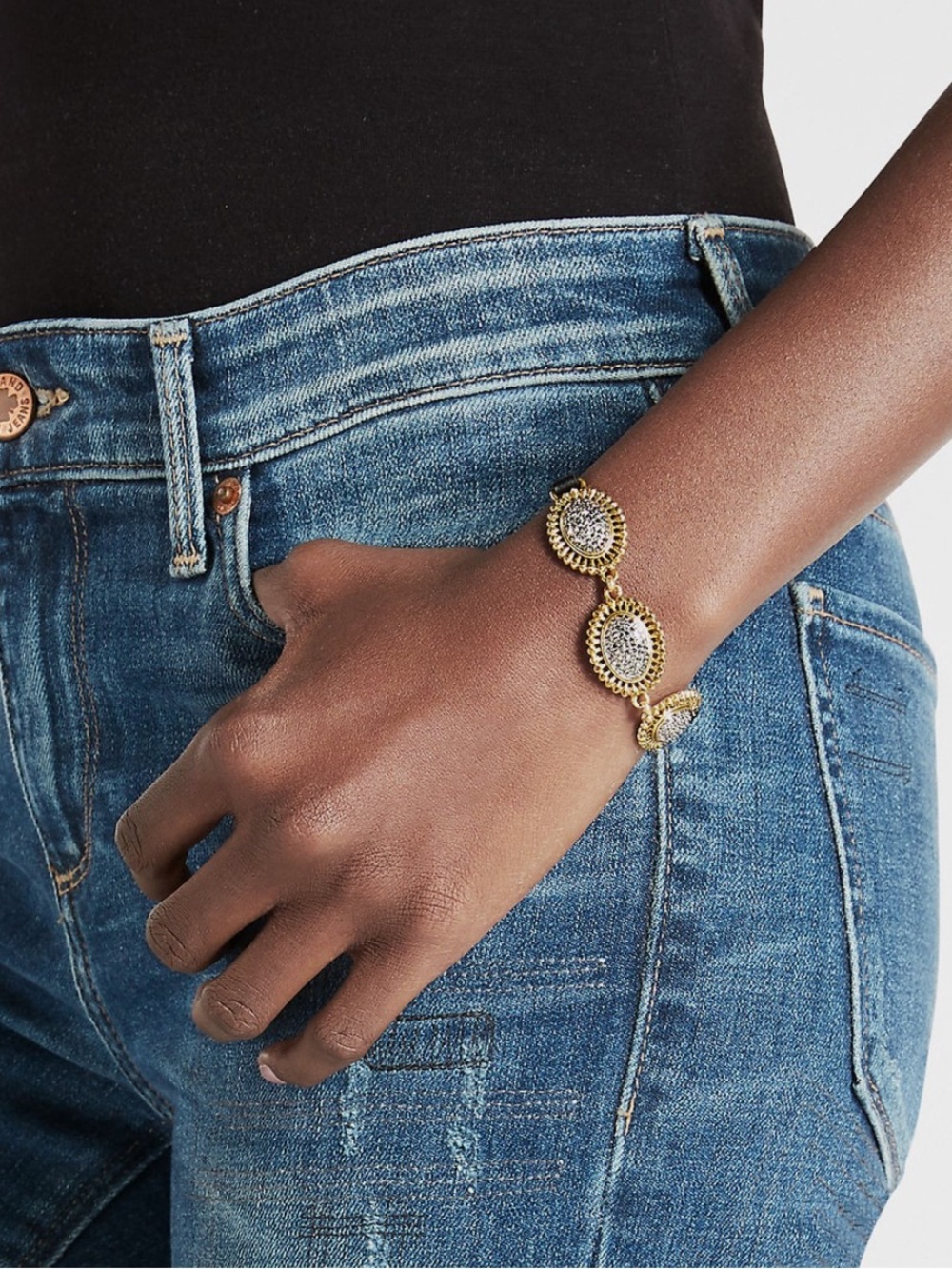 Lucky Brand Gold Tone and Leather Medallion Bracelet